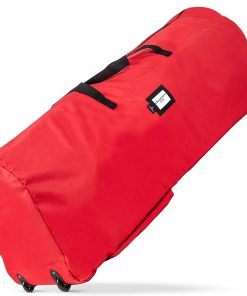 Handy Laundry Christmas Tree Storage Bag with Wheels - 600D Oxford. 9 Ft | Waterproof. Dual Zippers. Reinforced Handles. Xmas Holiday Storage Box. Large Rolling Bin for Artificial Trees. Red