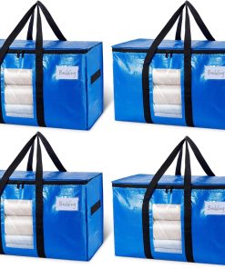 TAILI Extra Large Moving Bags. 4 Pack Blue Heavy Duty Totes For Storage with Visible Window. Wrap Around Handles. Storage Bags for Space Saving. Alternative to Moving Boxes