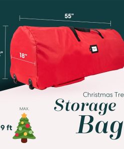 Alternative view of Handy Laundry Christmas Tree Storage Bag with Wheels - 600D Oxford. 9 Ft | Waterproof. Dual Zippers. Reinforced Handles. Xmas Holiday Storage Box. Large Rolling Bin for Artificial Trees. Red