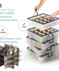 Alternative view of Large Christmas Ornament Storage Box With Adjustable Dividers - Plastic Ornament Storage Container For 128 Holiday Ornaments or Decorations - By Hearth & Harbor