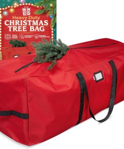 Holiday Cheer Heavy Duty Artificial Christmas Tree Storage Bag Fits Up to 9ft Tall. Waterproof with Durable Handles & Zipper Xmas Tree Storage Bag (RED)