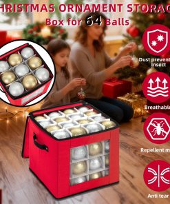 Alternative view of DIMESHY Christmas Ornament Storage Box With Adjustable Dividers.Ornament Storage Container with Two Handles for 64Holiday Decorations.Red