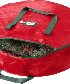 Heavy Duty Wreath Storage Bag 30 Inch. 1-Pack - Christmas Wreath Storage Container Red - Waterproof Plastic Material Wreaths Holder Storages - Holds 30 Inch Wreaths For Year Round